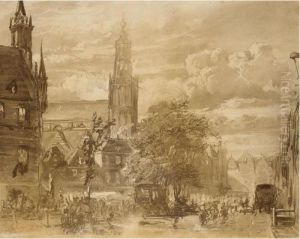 View Of The Townhall, Gouda by Cornelis Springer