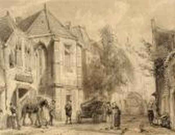 Many Figures In A Small Street In Oudewater - view 1