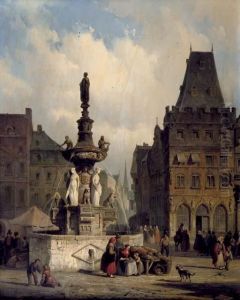 The Fountain On The Hauptmarkt, Trier by Cornelis Springer