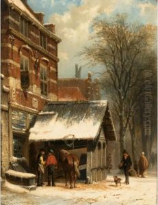 The Smithy Of Culemborg In Winter Time by Cornelis Springer