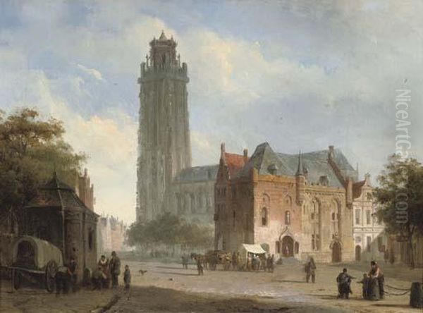 A Sunlit Townsquare With A Cathedral In The Distance - view 1