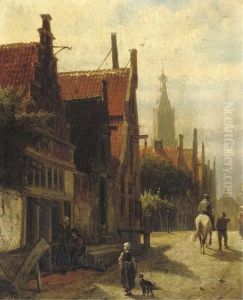 Townspeople On The Vijzelstraat, Enkhuizen by Cornelis Springer