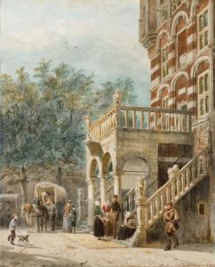 Figures On The Brink In Deventer by Cornelis Springer