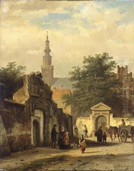 Figures In The Sunlit Streets Of A Dutch Town - view 1