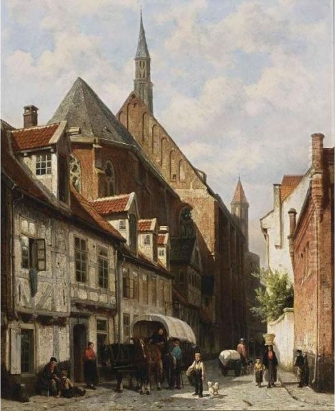 A Busy Street In Bremen With The Saint Johann Church In The Background - view 1