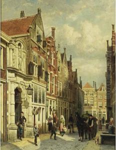 The Entrance Of The Community School In The Vriesestraat, Dordrecht by Cornelis Springer