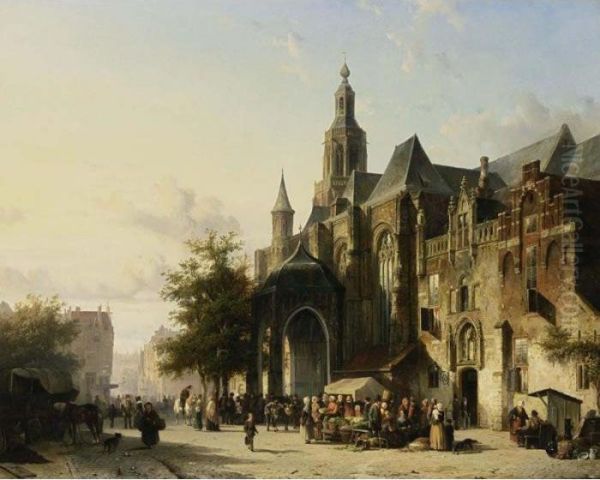Many Figures On A Market Square In Front Of The St. Stevens Church, Nijmegen - view 1