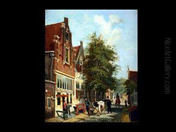 Hollandische Altstadtstrasse Mit Personengruppen - view 1
