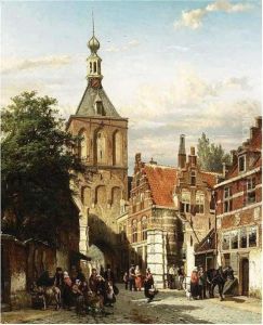 A View Of The Binnenpoort, Culemborg by Cornelis Springer