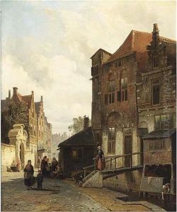 Villagers In A Dutch Town by Cornelis Springer