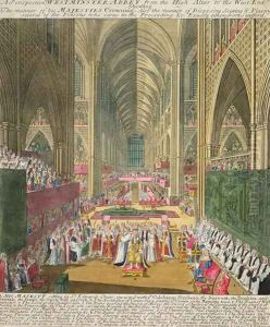 The Coronation of King James II 1633-1701 from a commemorative book by Francis Sandford, first published 1697 by Sherwin, William