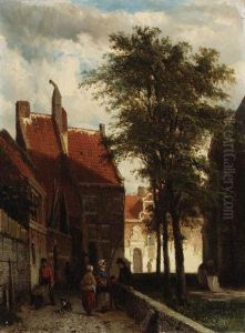 A Dutch Town In Summer; And Het Oude Gasthuis, Hasselt Inwinter by Cornelis Springer