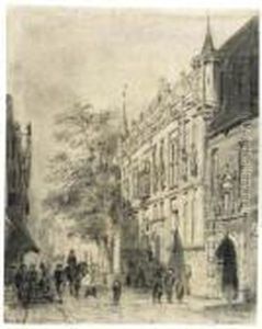 The Townhall At Kampen With Figures In A Street
