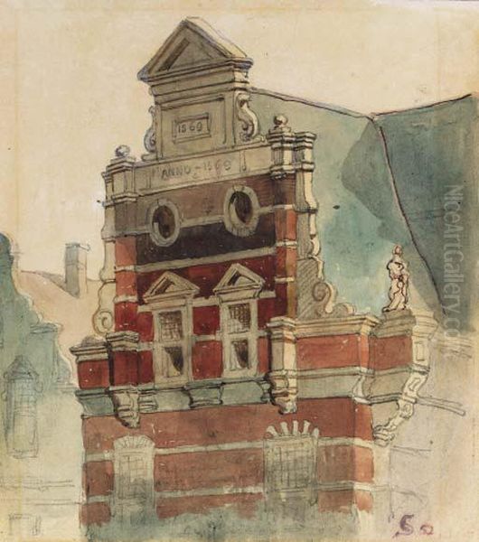 A Study Of The Top Of The West Facade Of The Town Hall, Thehague - view 1
