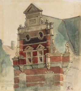 A Study Of The Top Of The West Facade Of The Town Hall, Thehague by Cornelis Springer