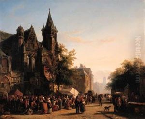 Numerous Townsfolk At The Market On The Church Square