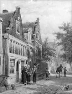 A Streetscene With Villagers Conversing On A Doorstep by Cornelis Springer