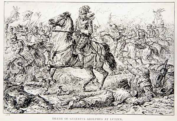 The Death of Gustavus Adolphus at Lutzen, an illustration from The Lion of the North A Tale of the Times of Gustavus Adolphus and the Wars of Religion by G.A. Henty, pub. London - view 1