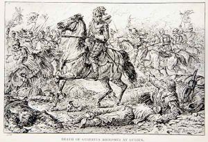The Death of Gustavus Adolphus at Lutzen, an illustration from The Lion of the North A Tale of the Times of Gustavus Adolphus and the Wars of Religion by G.A. Henty, pub. London by Johann Nepomuk Schonberg