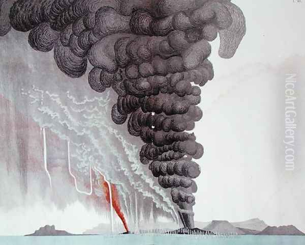 The eruption of the Santorini volcano, illustration from Etudes sur les Volcans by the artist, engraved by Druck and Arnold, 1881 - view 1