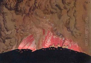 The Aphroessa and Georgios lava flows during an eruption of the Santorini volcano, illustration from Etudes sur les Volcans by the artist, engraved by Druck and Arnold, 1881 by Schmidt, Julius or Jules