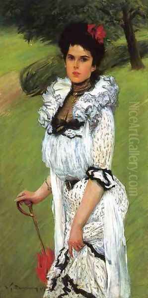 The White Dress: Portrait of a Young Woman in a Park - view 1