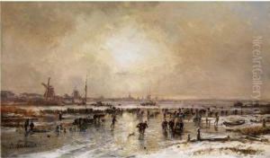 Eisvergnugen In Hollandischerwinterlandschaft by Adolf Stademann
