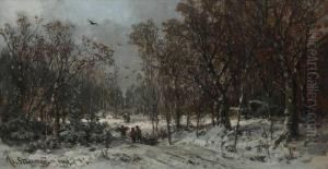 Reisigsammler Im Winterwald. by Adolf Stademann