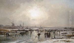 Wintry Landscape With Skaters,
In The Background A Dutch Town Silhouette Wintry Landscape With Skaters,
In The Background A Dutch Town Silhouette