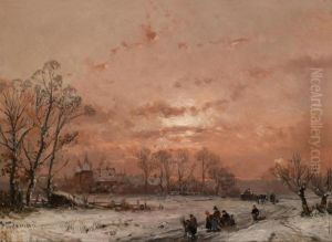 Winter Landscape At Sunset by Adolf Stademann