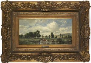 Kuhherde An Der Tranke by Adolf Stademann