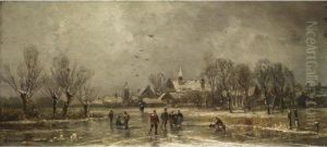 Winterlandschaft Mit Schlittschuhlaufern by Adolf Stademann