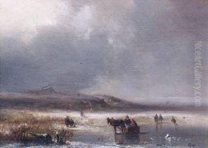 Eisvergnugen Bei Wolken Verhangenem Himmel by Adolf Stademann