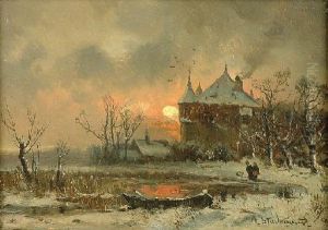 Zachod Slonca Zima by Adolf Stademann