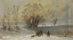 Winterlandschaft Mit Jagern by Adolf Stademann