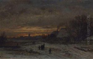 Winterliche Dorflandschaft Im Abendlicht.