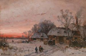 Winter Landscape At Sunset by Adolf Stademann