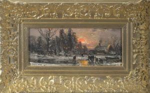 Eisvergnugen Vor Glutroter Sonne In Bewaldeter, Abendlicher Winterlandschaft
