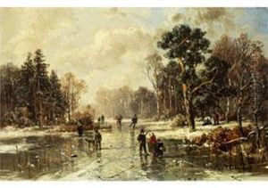 Winterliche Waldlandschaft by Adolf Stademann