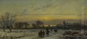 Winterliche Dorflandschaft Im Abendlicht.