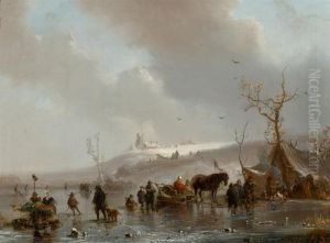 Winter Landscape With River And Figures.