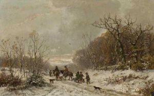 Jager In Winterlandschaft. by Adolf Stademann