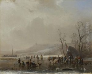 Eisvergnugen In Winterlicher Hollandischer Landschaft.