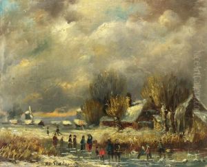 Winterlandschaft Mit Schlittschuhlaufern