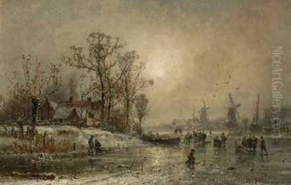 Eisvergnugen In Hollandischer
 Flusslandschaft. - view 1