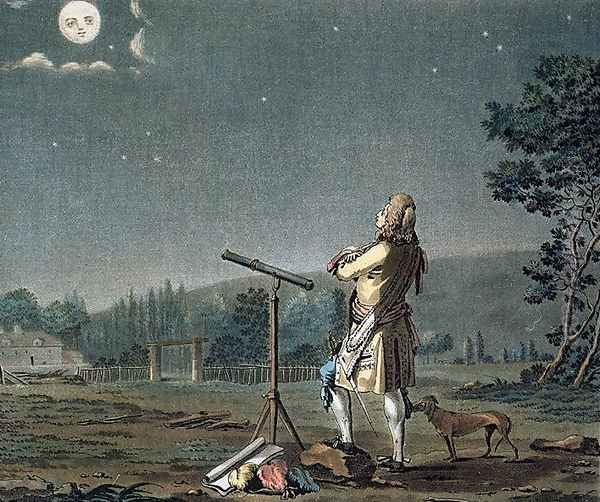 Bernard le Bovier de Fontenelle 1657-1757 contemplating the plurality of worlds, engraved by Jean Baptiste Morret fl.1790-1820 1791 - view 1