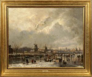 Abendliche Winterfreuden An Einer Hollandischen Stadt by Adolf Stademann
