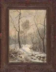 Hase Und Zwei Rehe Im Winterwald