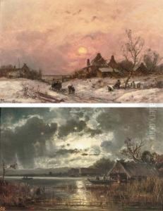 Sunset In Winter; And Fishing By Moonlight by Adolf Stademann