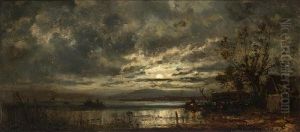 Fishermen On A Moonlit Lake by Adolf Stademann